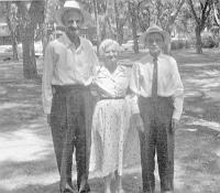  From left to right, Edward Lewis Speed (1889-1973), Mary Bulah Speed Turner (1894-1992), and Charles Griffin Speed (1885-1970) at the Turner Reunion in Elwood Park, Amariilo, TX 1955.